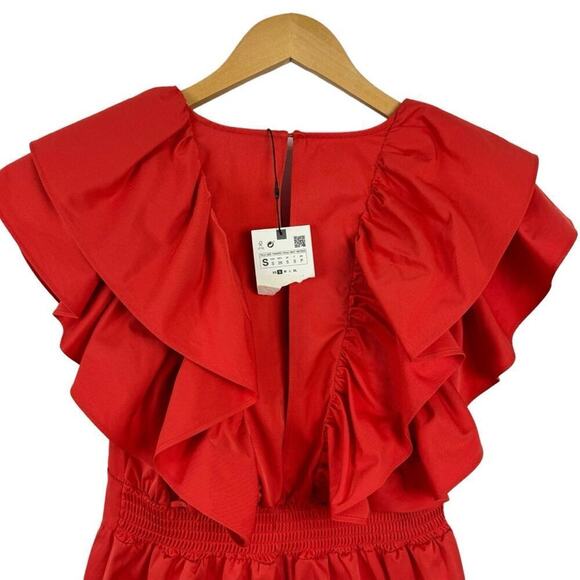 NWT Zara Womens Red Ruffle Mini Dress Blogger Favorite Small 1971/154/649 - Picture 7 of 15